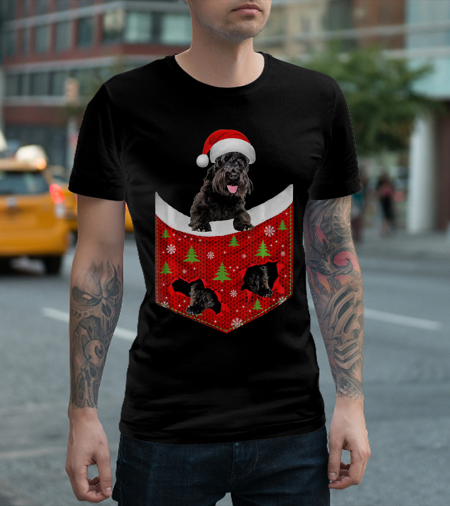 Miniature Schnauzer Christmas Santa Hat Trees Snowflakes Pocket T-Shirt