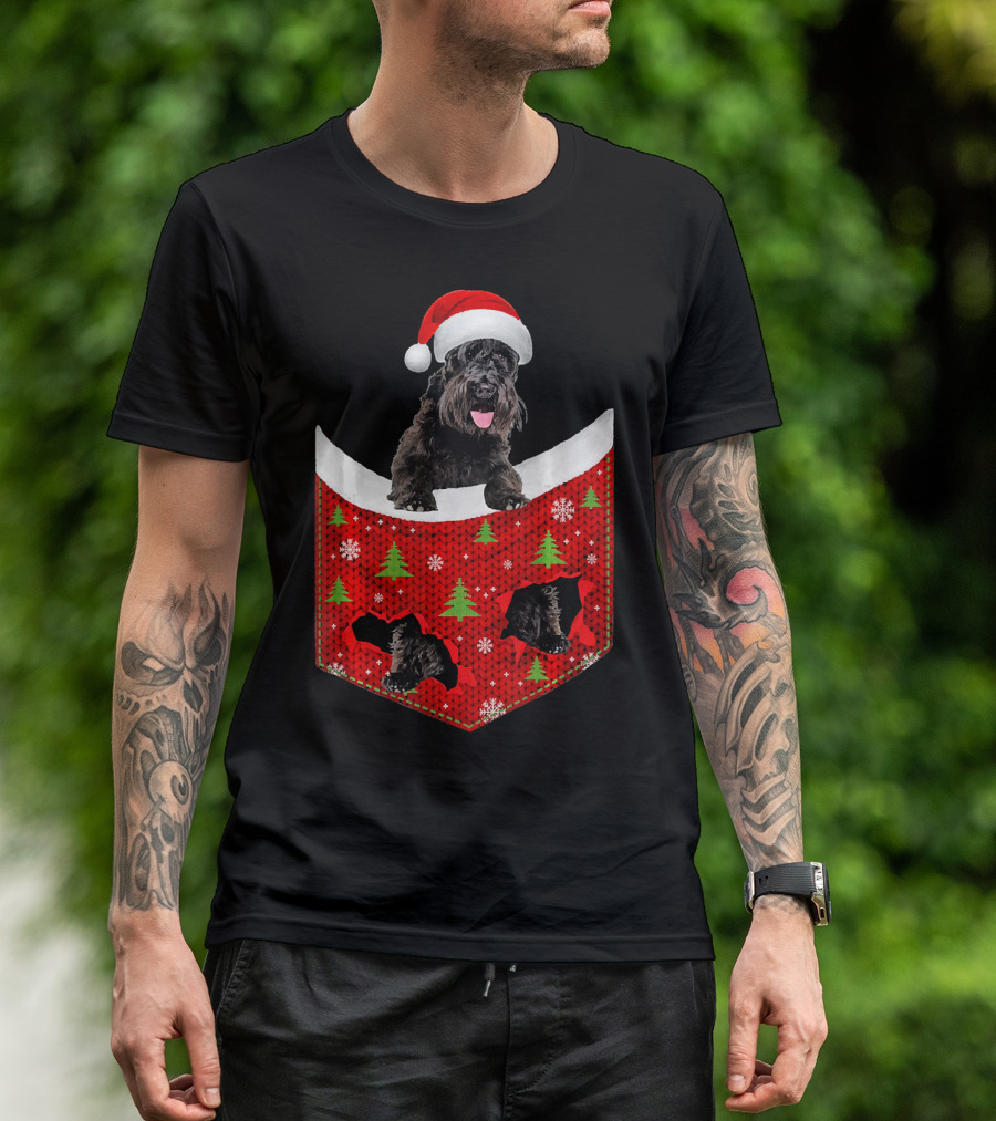 Miniature Schnauzer Christmas Santa Hat Trees Snowflakes Pocket T-Shirt