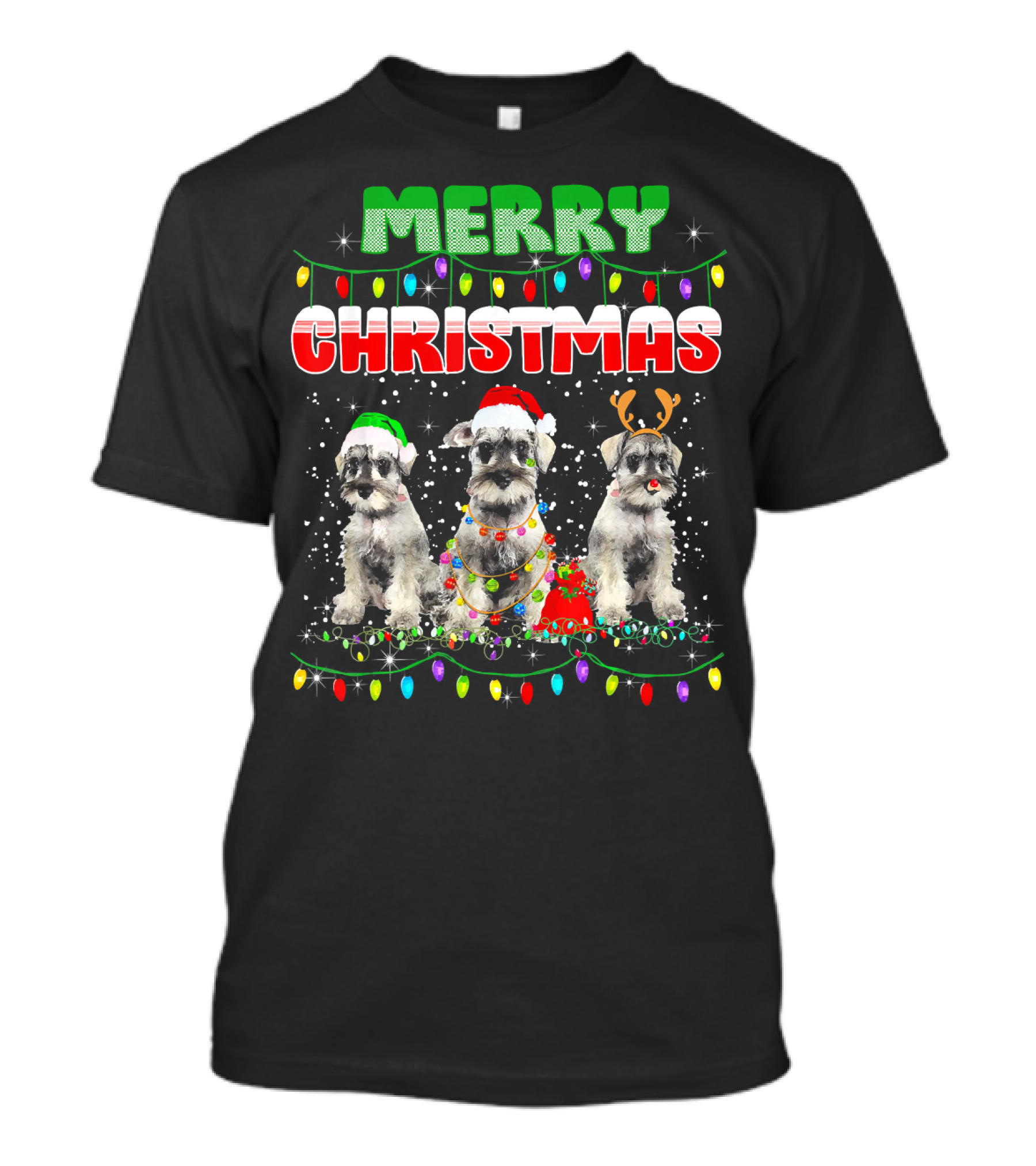 Merry Christmas Schnauzer Dogs Holiday Lights T-Shirt
