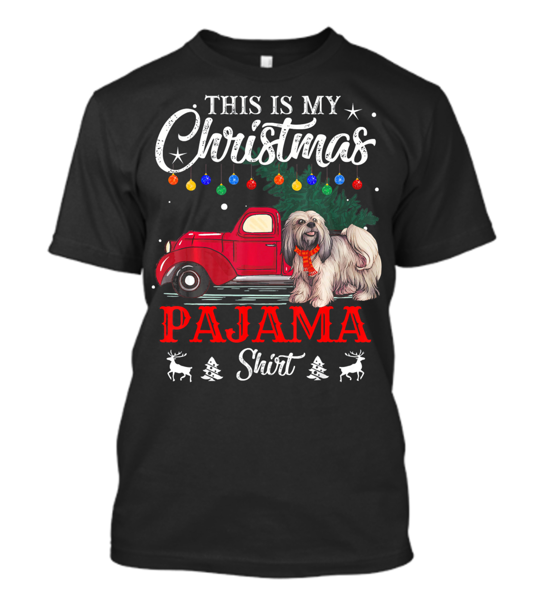 This Is My Christmas Lhasa Pajama Shirt Holiday Truck And Lights T-Shirt