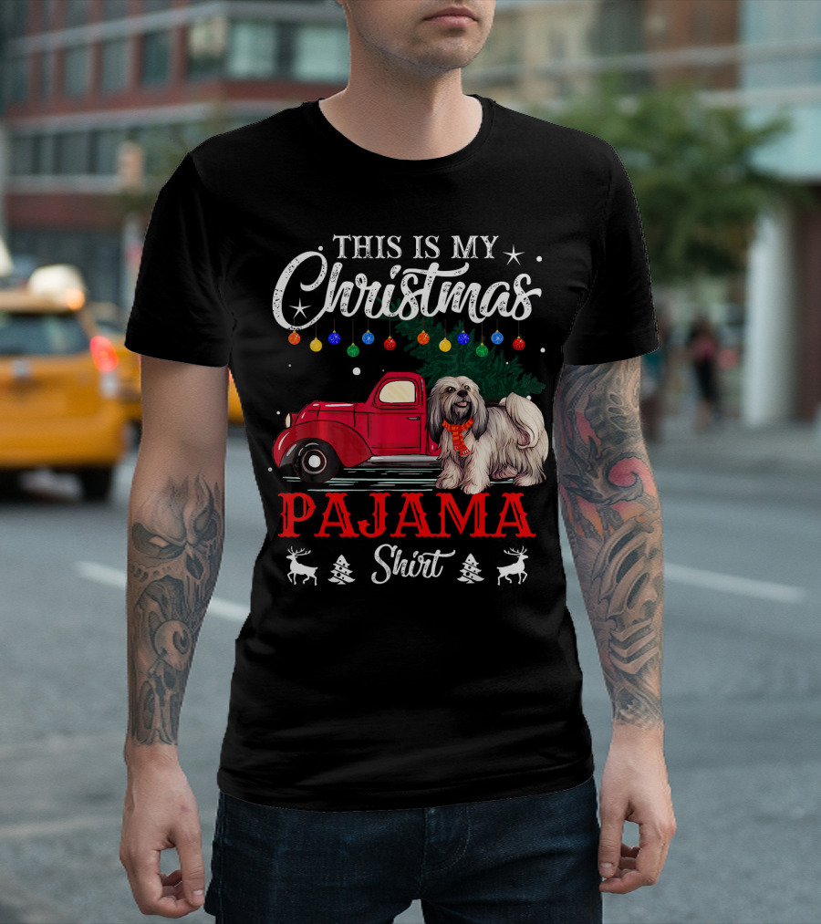 This Is My Christmas Lhasa Pajama Shirt Holiday Truck And Lights T-Shirt