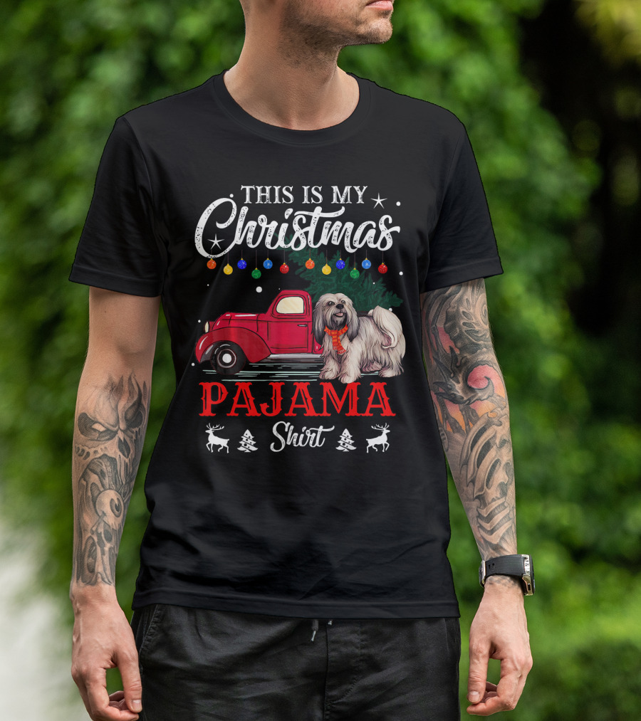 This Is My Christmas Lhasa Pajama Shirt Holiday Truck And Lights T-Shirt
