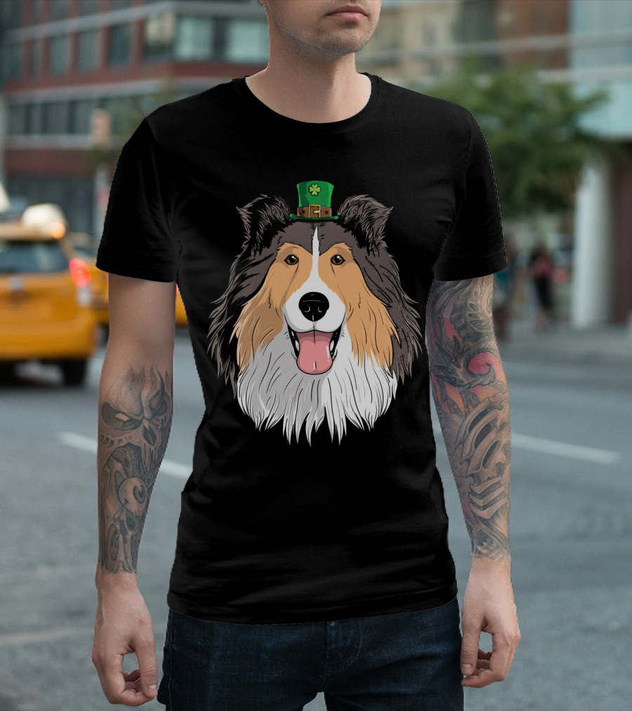 Sheltie Dog With Leprechaun Hat St Patricks Day T-Shirt