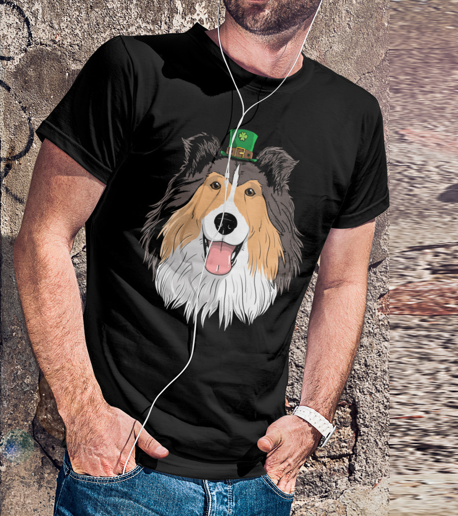 Sheltie Dog With Leprechaun Hat St Patricks Day T-Shirt