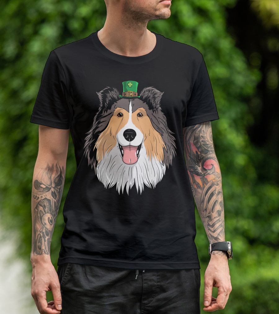 Sheltie Dog With Leprechaun Hat St Patricks Day T-Shirt