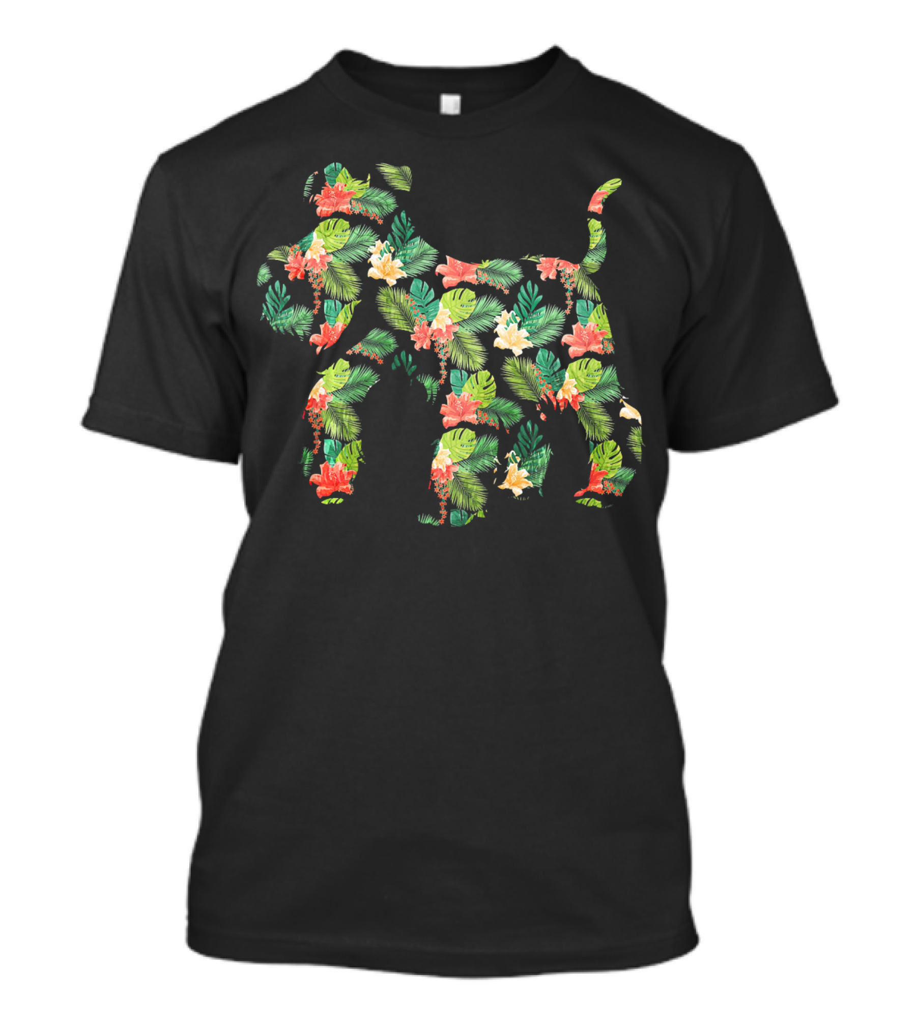 Schnauzer Tropical Floral Hibiscus Leaf Print T-Shirt