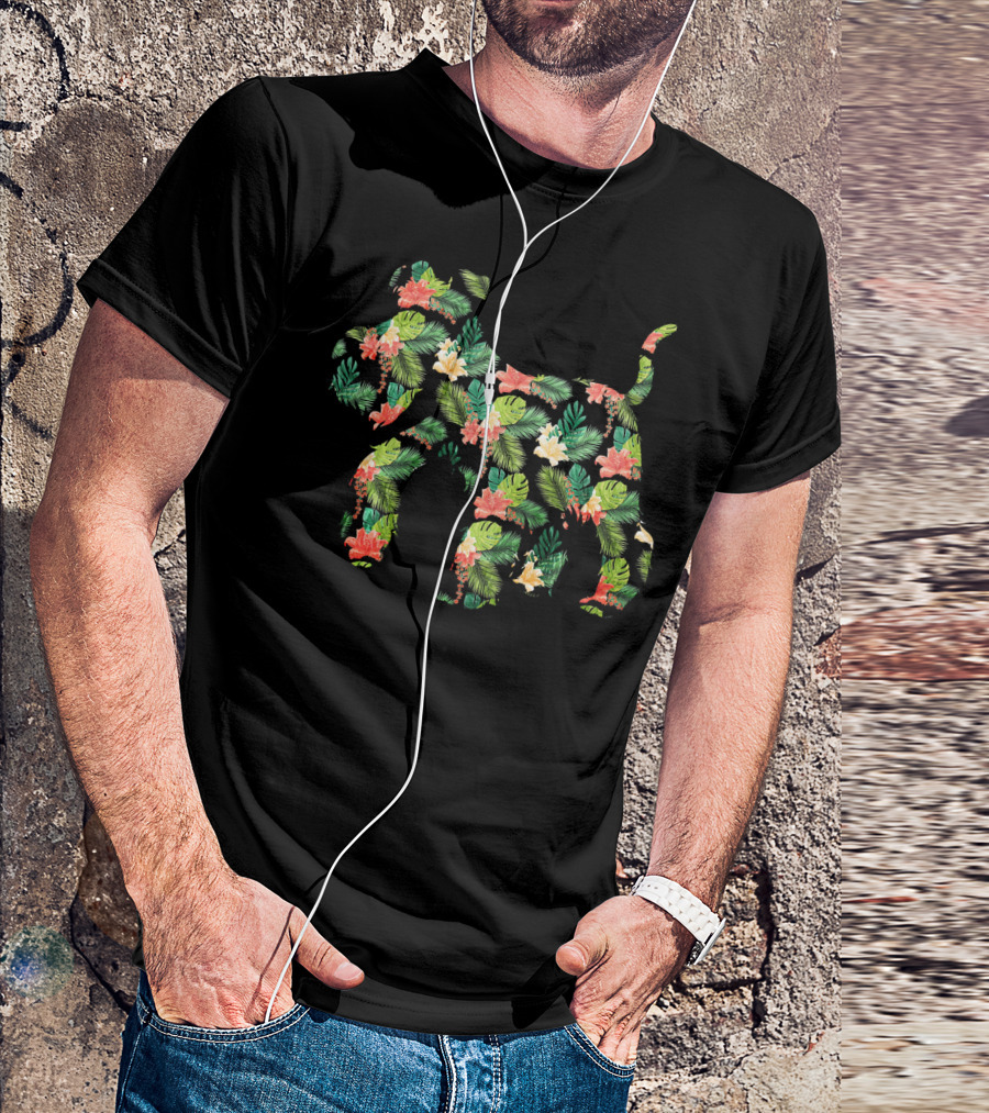 Schnauzer Tropical Floral Hibiscus Leaf Print T-Shirt