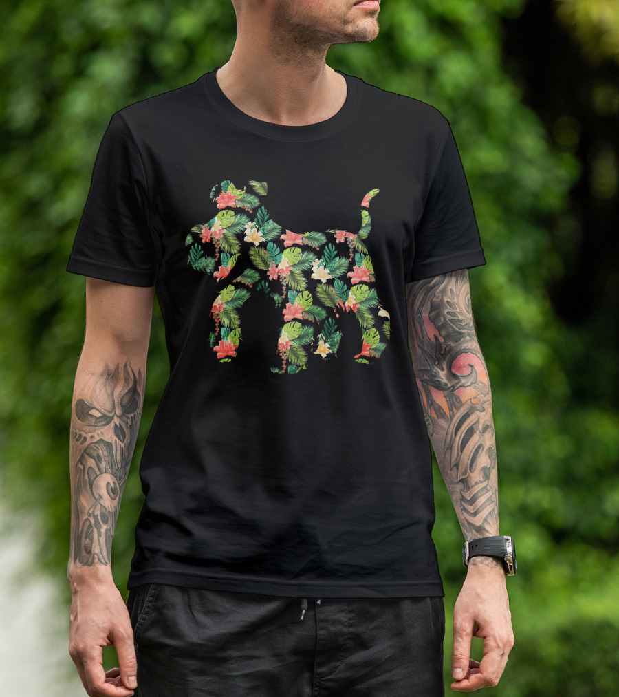 Schnauzer Tropical Floral Hibiscus Leaf Print T-Shirt