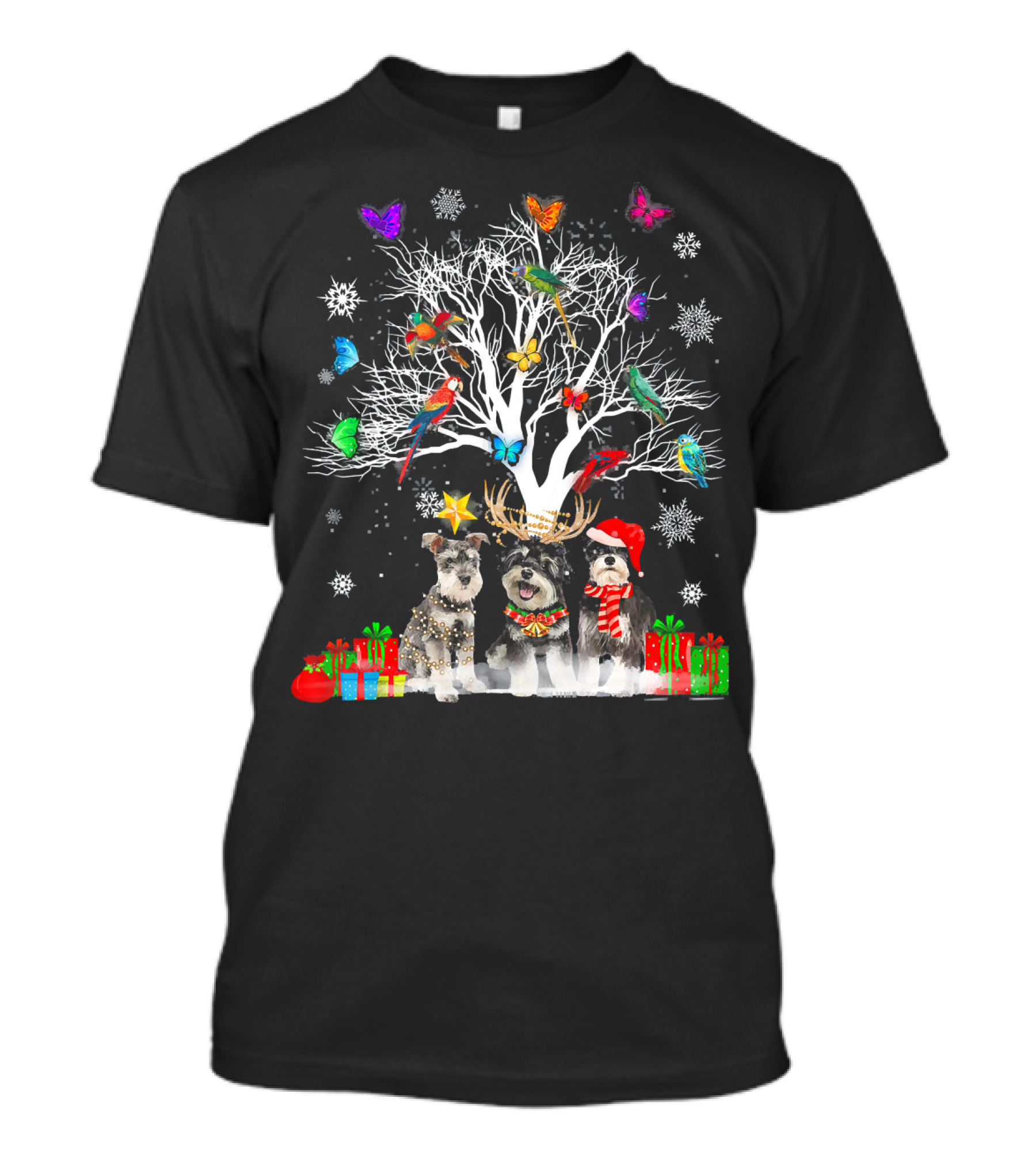 Schnauzer Christmas Tree With Gifts And Snowflakes T-Shirt