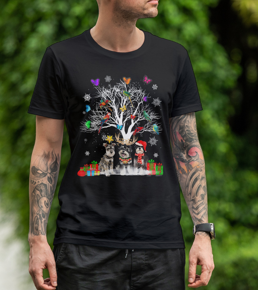 Schnauzer Christmas Tree With Gifts And Snowflakes T-Shirt