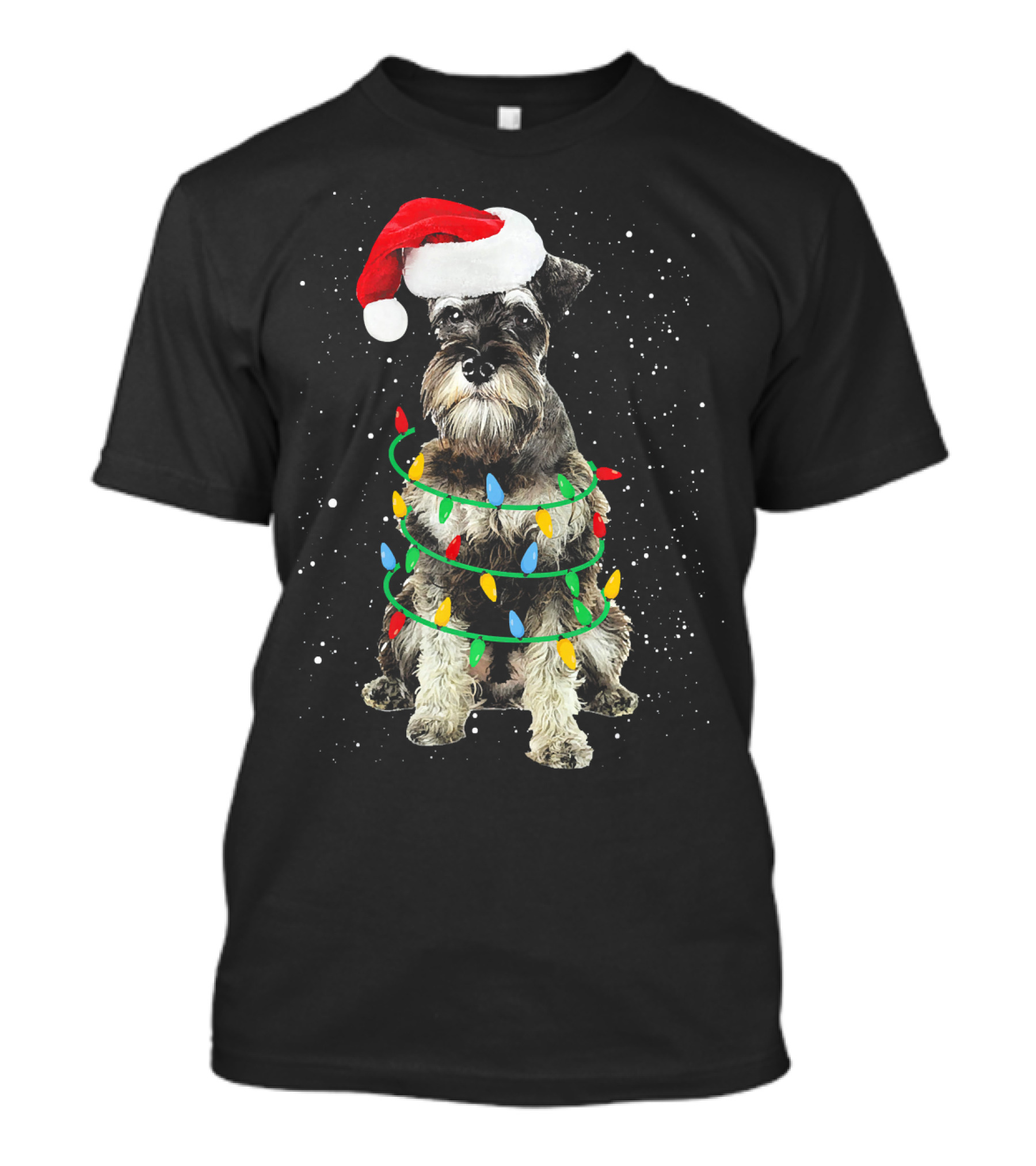 Santa Hat Miniature Schnauzer Christmas Lights T-Shirt
