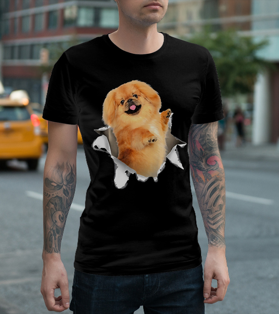 Pekingese Torn Inside Hole Dog Mid T-Shirt