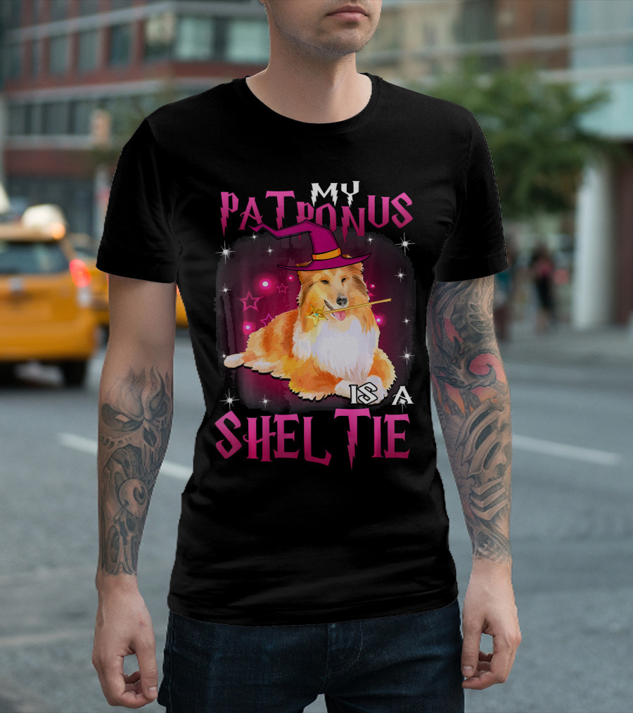 My Patronus Is A Sheltie Halloween Wizard Dog With Hat And Wand T-Shirt