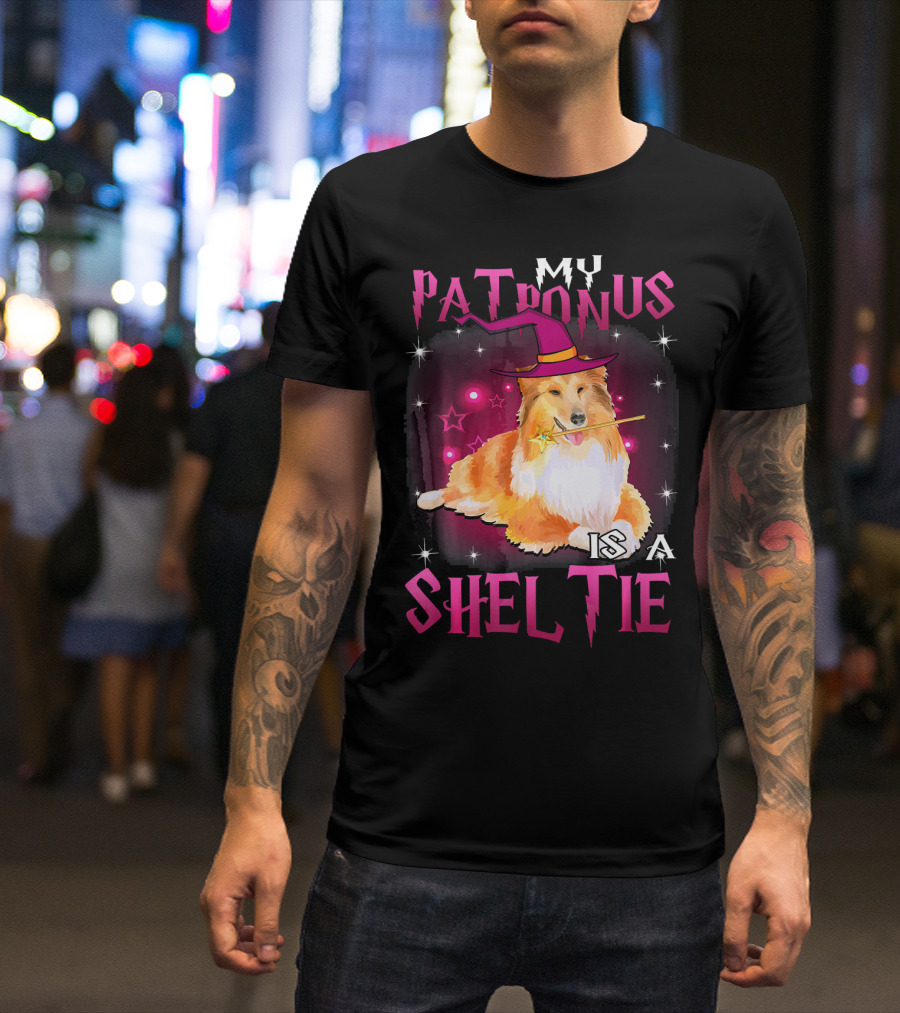 My Patronus Is A Sheltie Halloween Wizard Dog With Hat And Wand T-Shirt