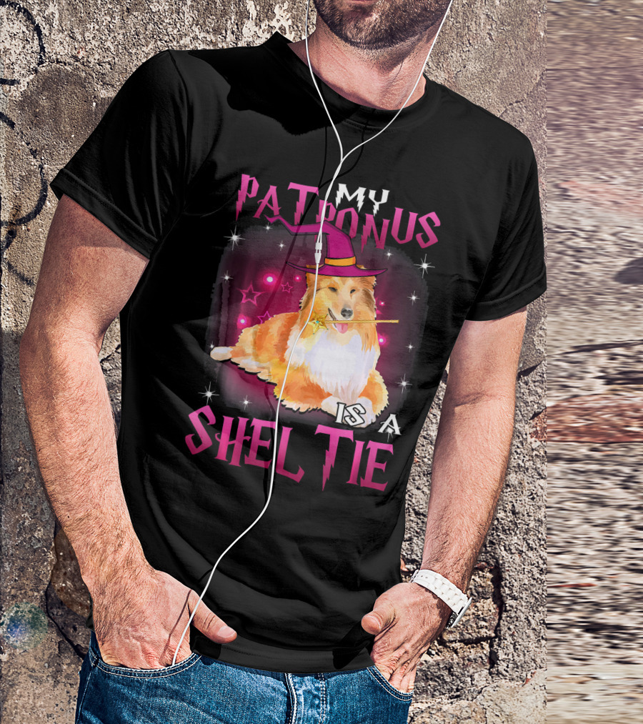 My Patronus Is A Sheltie Halloween Wizard Dog With Hat And Wand T-Shirt