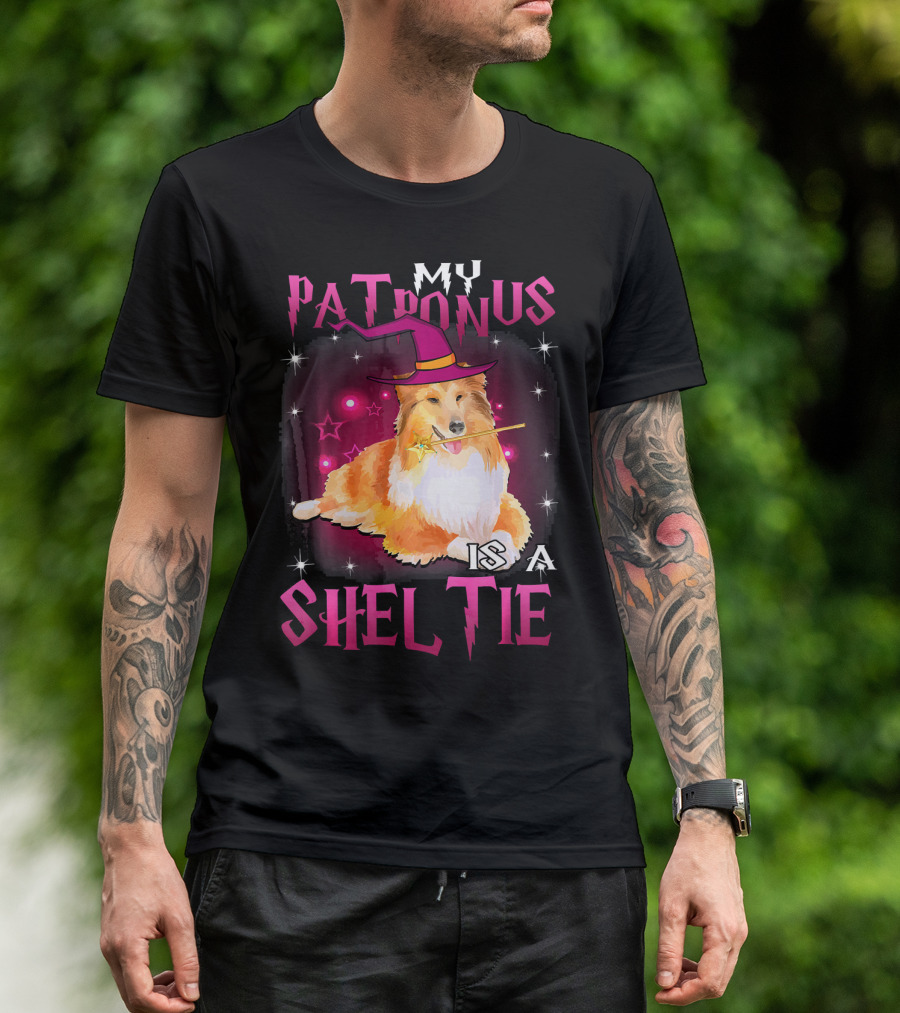 My Patronus Is A Sheltie Halloween Wizard Dog With Hat And Wand T-Shirt