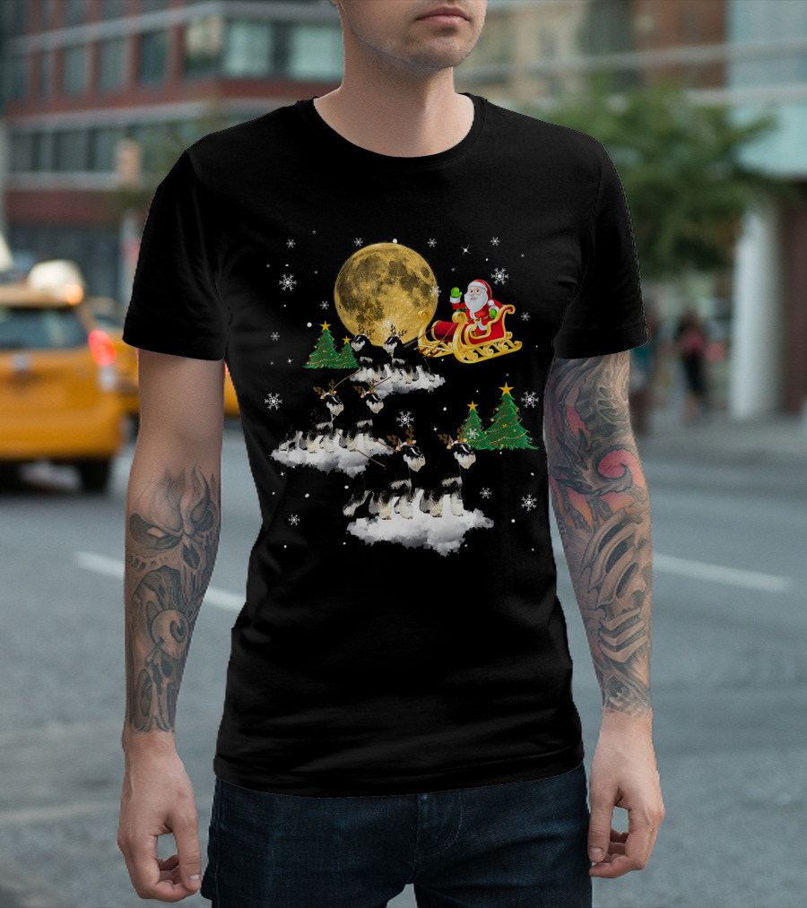 Schnauzer Christmas Funny Santa Sleigh Snowflakes Moon Trees T-Shirt