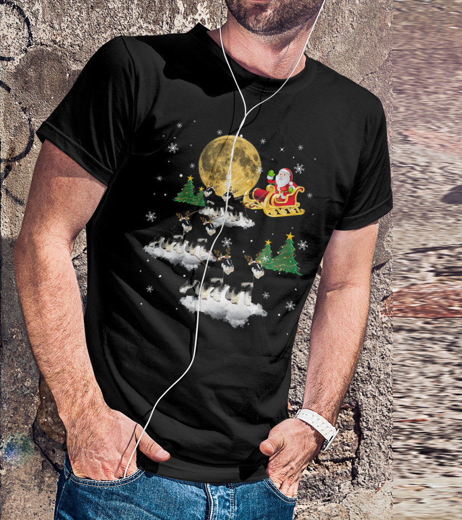Schnauzer Christmas Funny Santa Sleigh Snowflakes Moon Trees T-Shirt