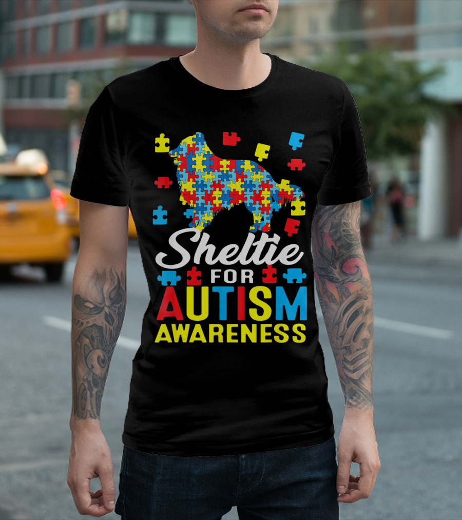 Sheltie For Autism Awareness Puzzle T-Shirt