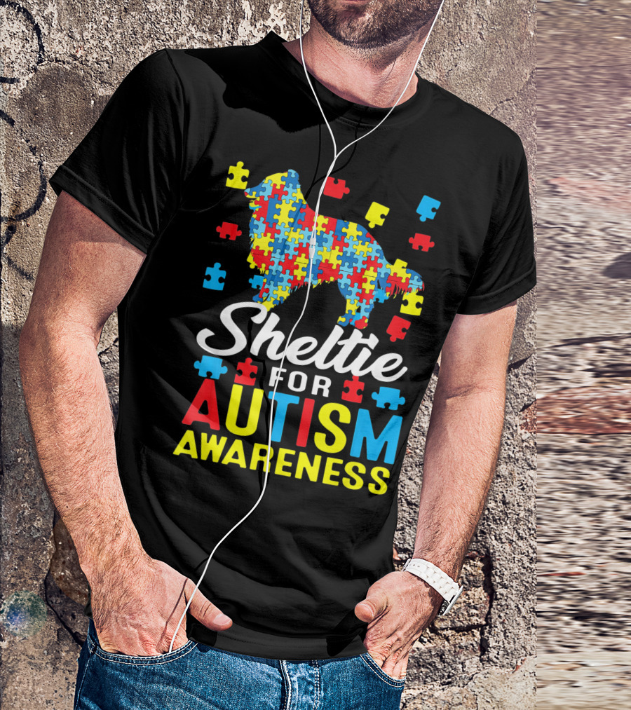 Sheltie For Autism Awareness Puzzle T-Shirt
