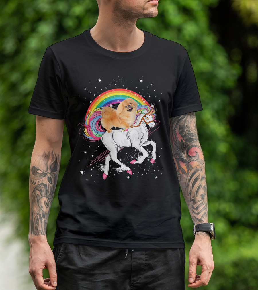 Pekingese Unicorn Rainbow Galaxy Space Adventure T-Shirt