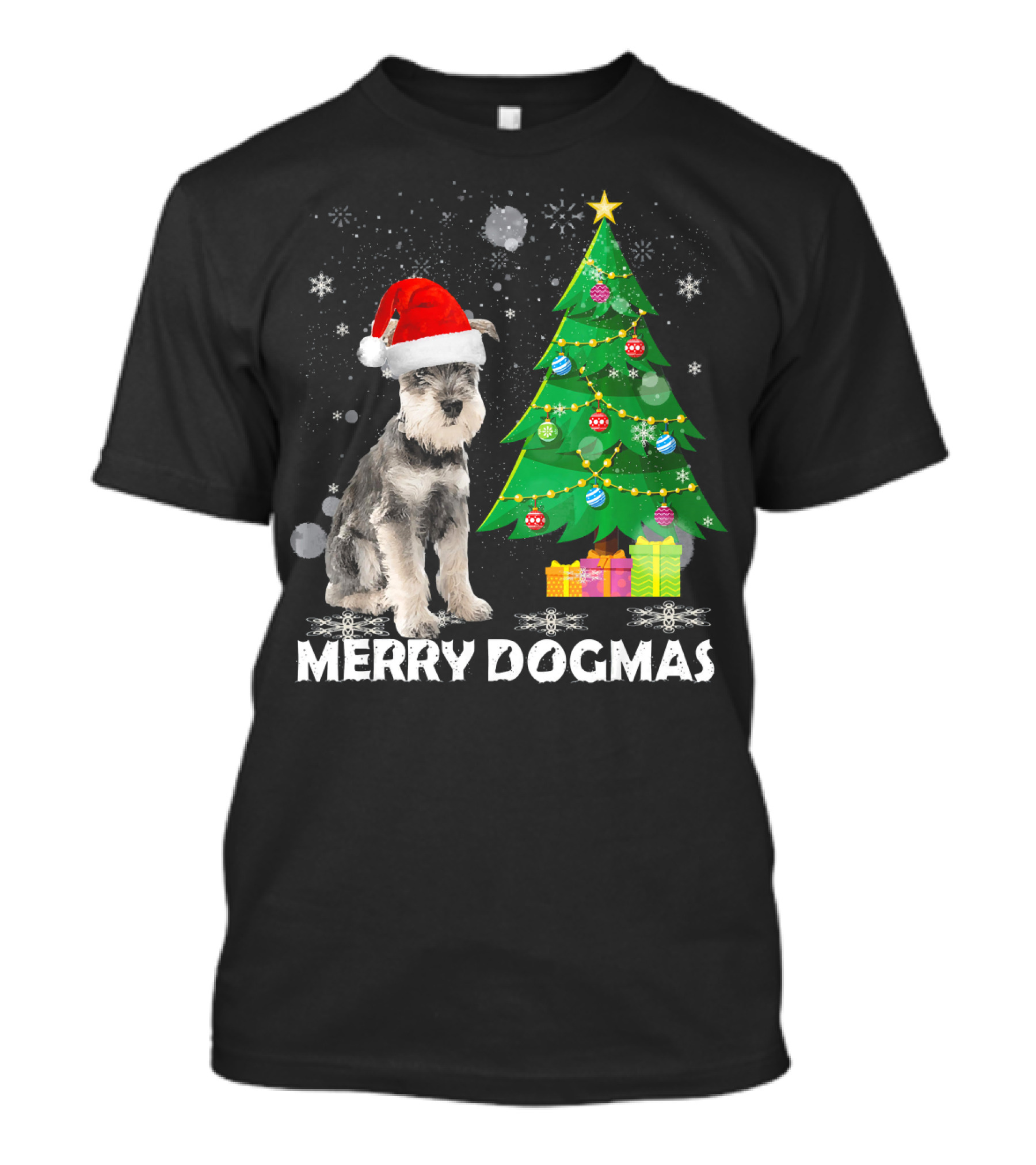 Merry Dogmas Schnauzer Christmas Santa Hat Tree T-Shirt