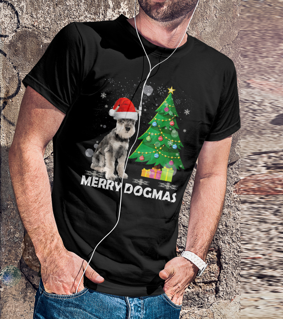 Merry Dogmas Schnauzer Christmas Santa Hat Tree T-Shirt