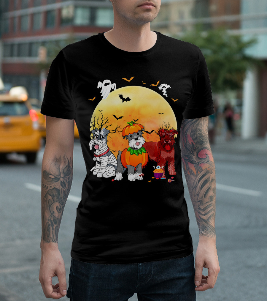 Miniature Schnauzer Dog Mummy Pumpkin Halloween Delight T-Shirt