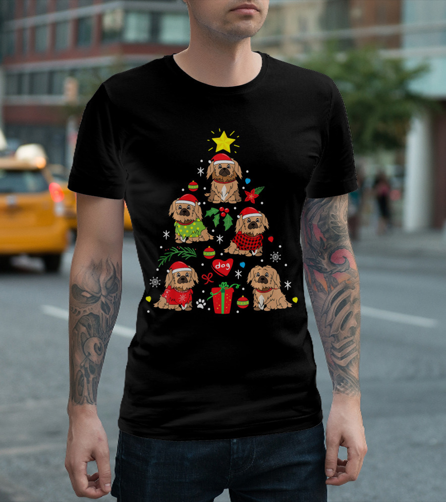Pekingese Dog Christmas Tree with Ornaments and Gifts T-Shirt