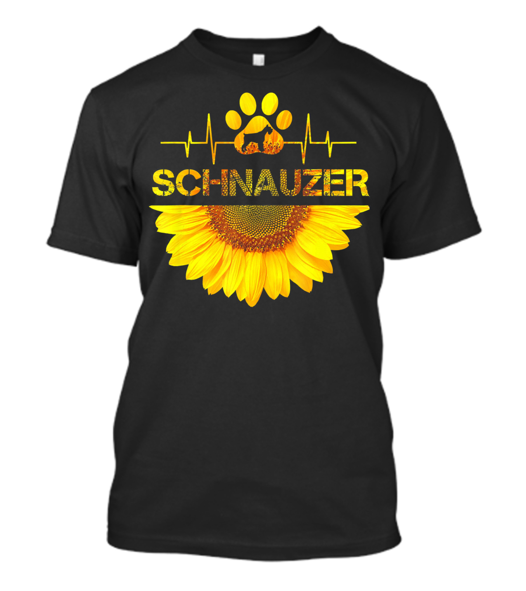 Schnauzer Heartbeat Paw Print Sunflower T-Shirt
