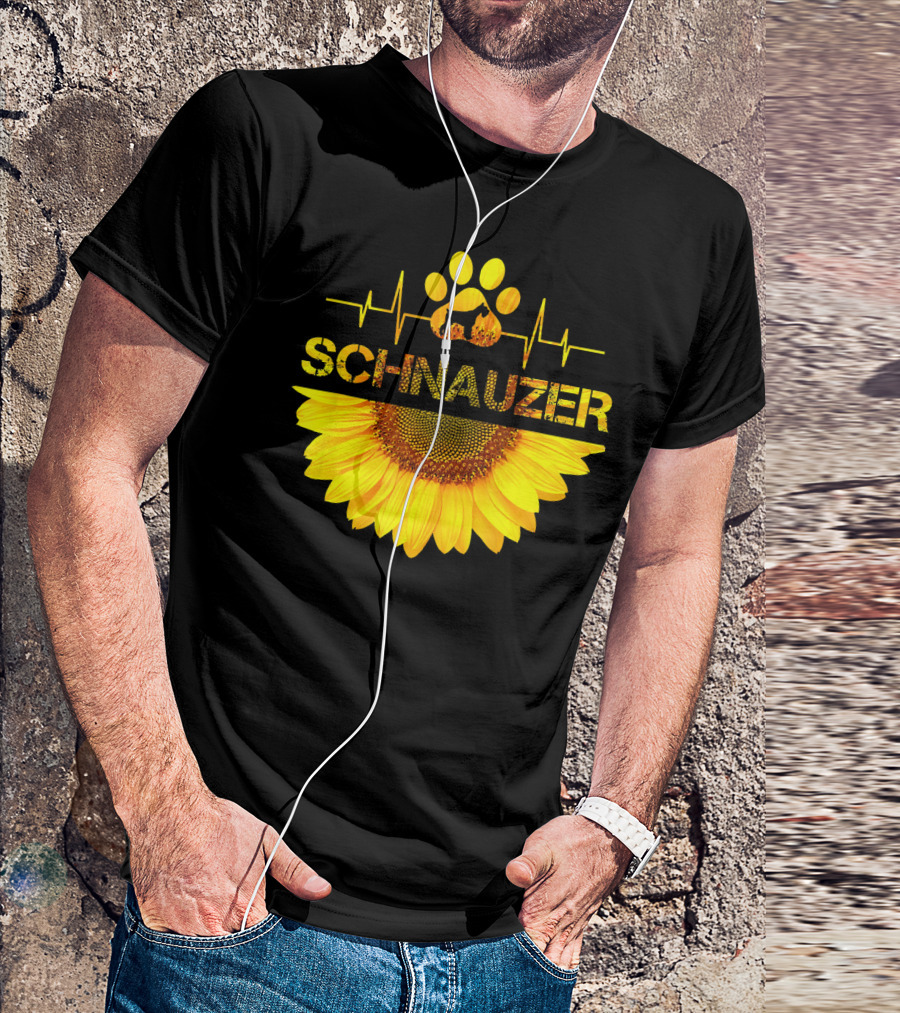 Schnauzer Heartbeat Paw Print Sunflower T-Shirt