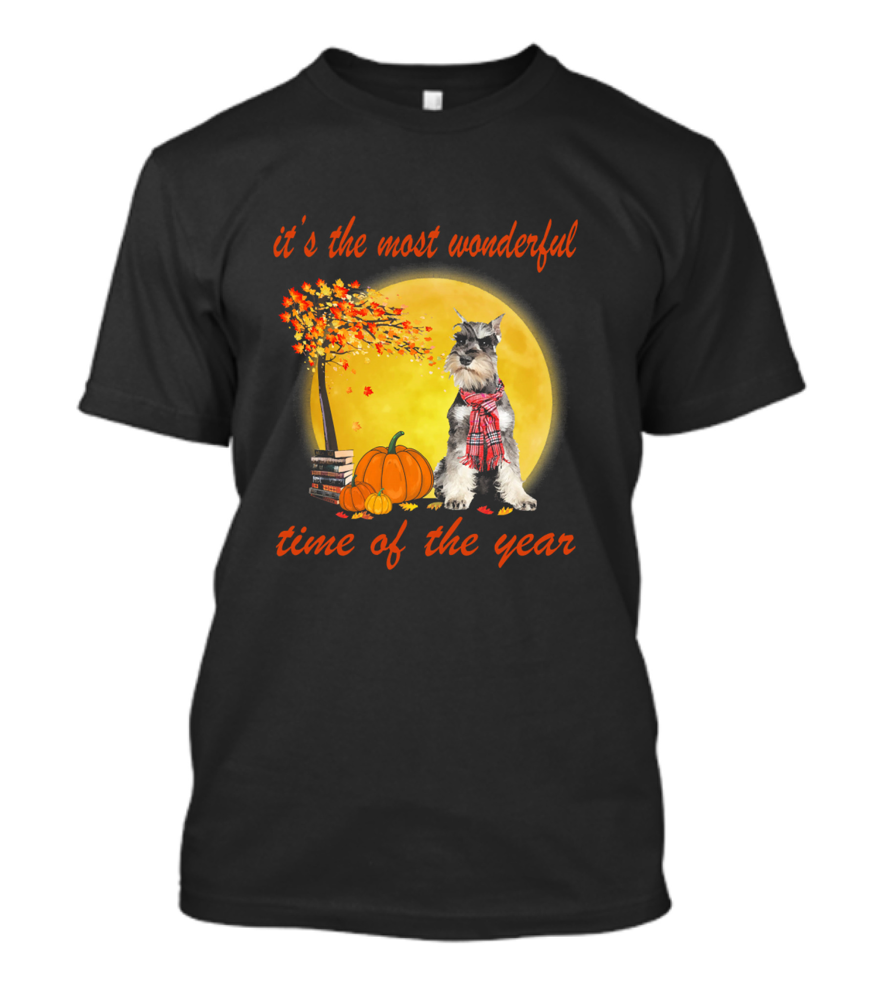 It's The Most Wonderful Time Of The Year Schnauzer Dog With Autumn Leaves And Pumpkins T-Shirt