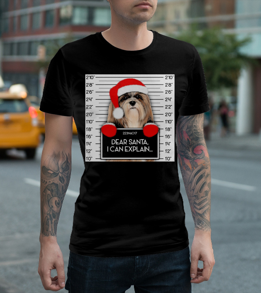 Dear Santa I Can Explain Lhasa Apso Santa Hat Christmas T-Shirt
