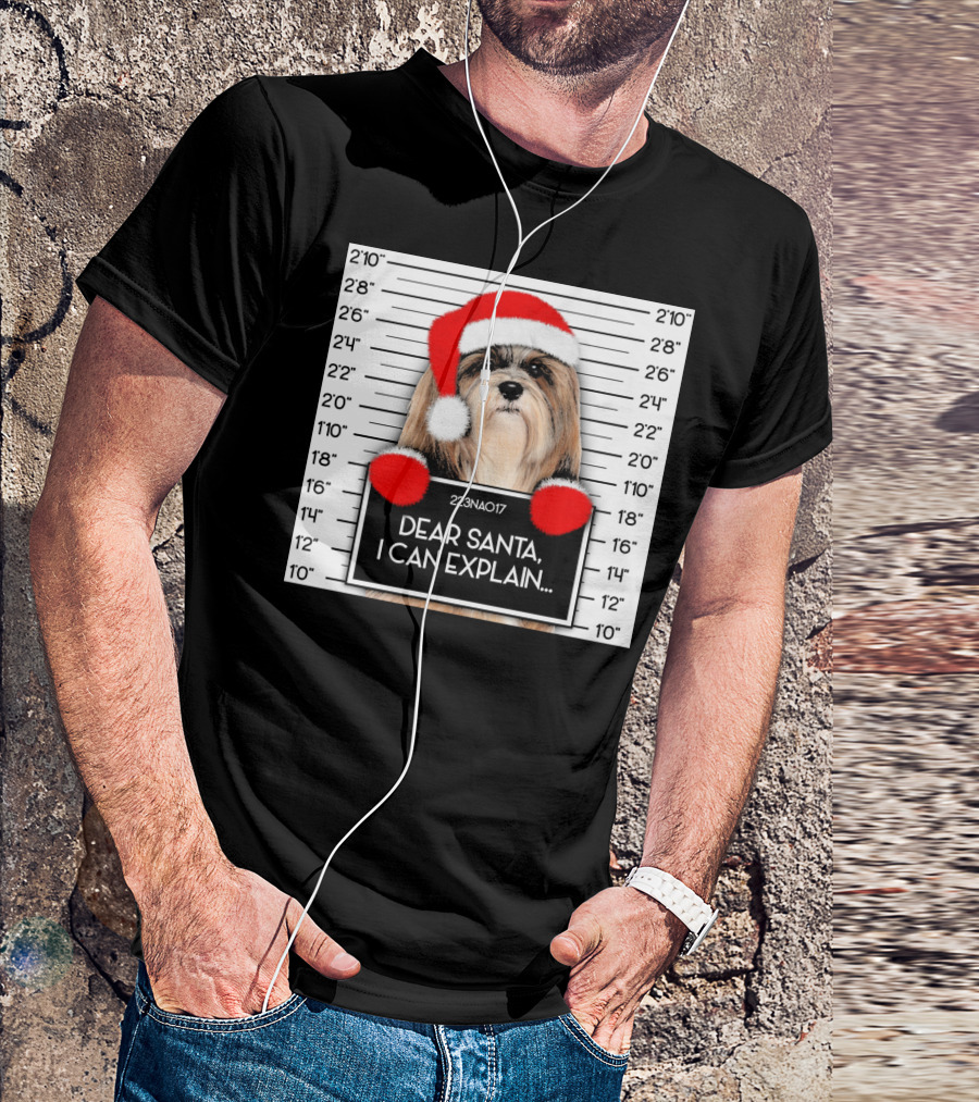 Dear Santa I Can Explain Lhasa Apso Santa Hat Christmas T-Shirt