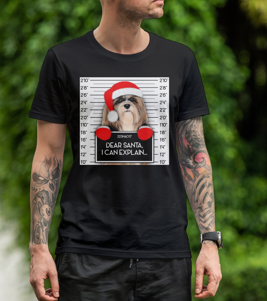Dear Santa I Can Explain Lhasa Apso Santa Hat Christmas T-Shirt