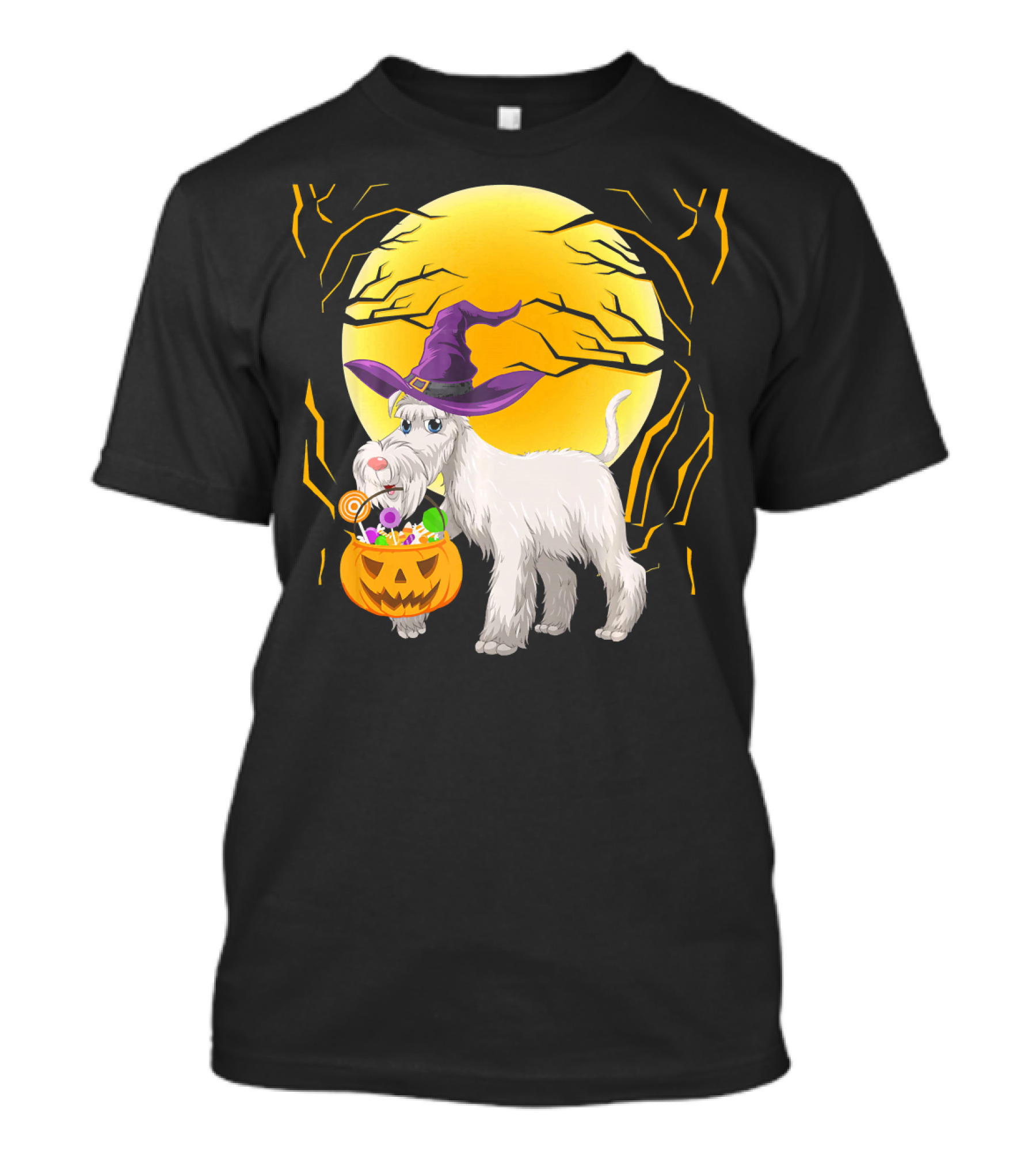 Schnauzer Dog Costume Halloween Funny Witch Moon Candy T-Shirt