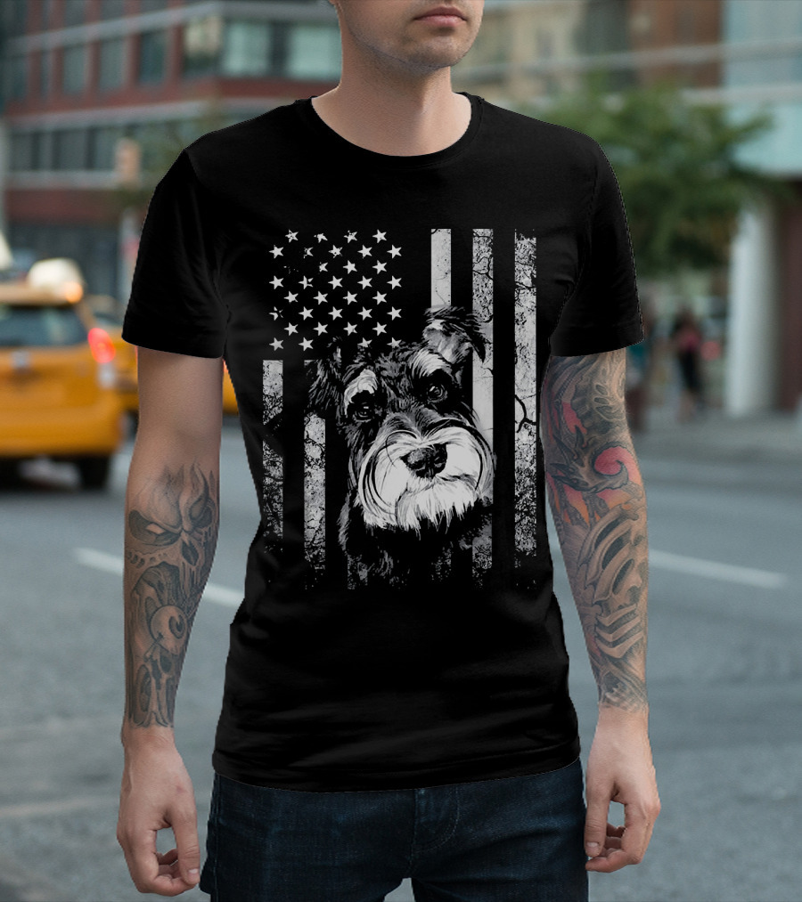 Schnauzer USA Flag 4th Of July America Dog T-Shirt