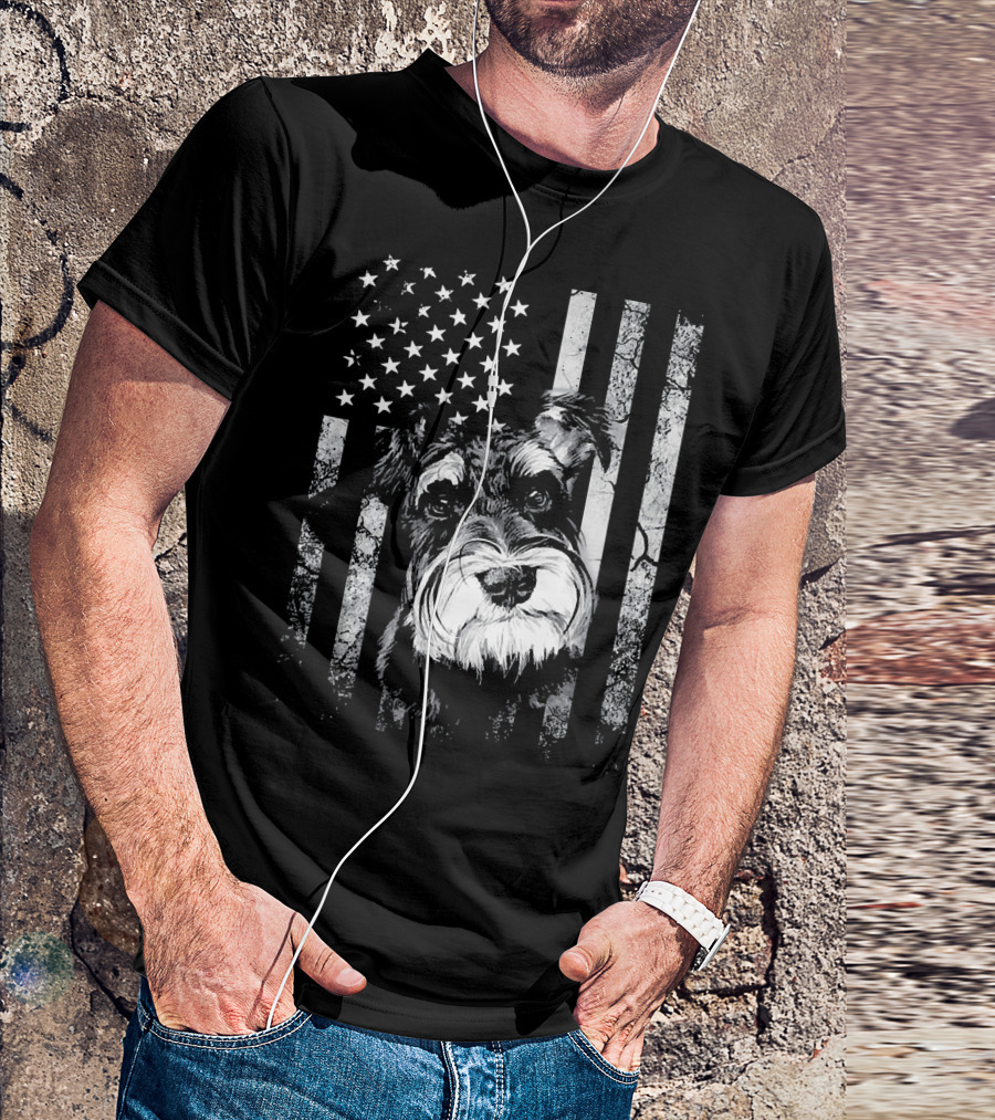 Schnauzer USA Flag 4th Of July America Dog T-Shirt