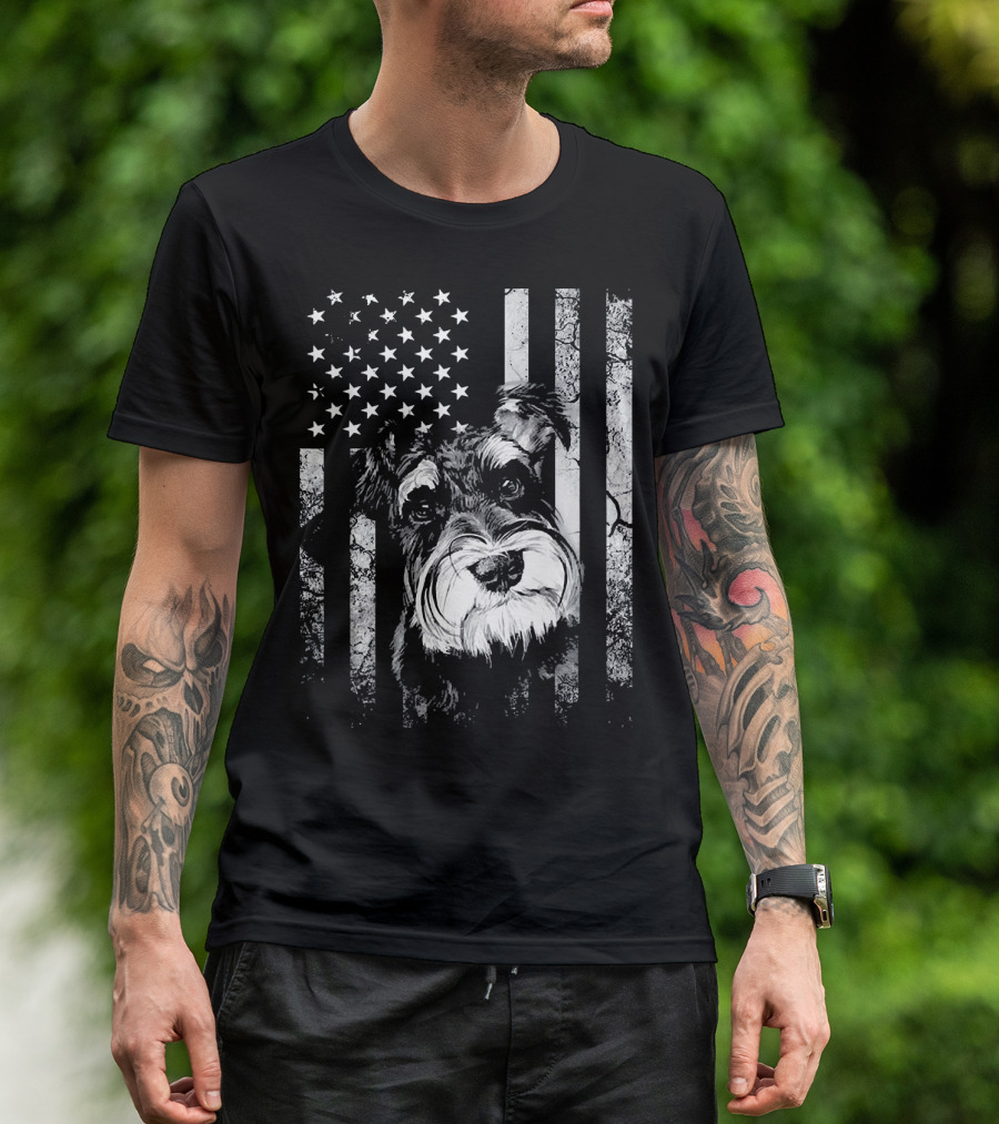 Schnauzer USA Flag 4th Of July America Dog T-Shirt