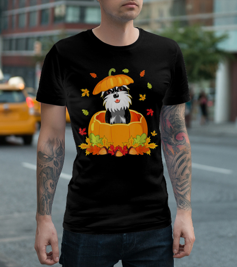Thanksgiving Cute Standard Schnauzer Pumpkin Leaves T-Shirt