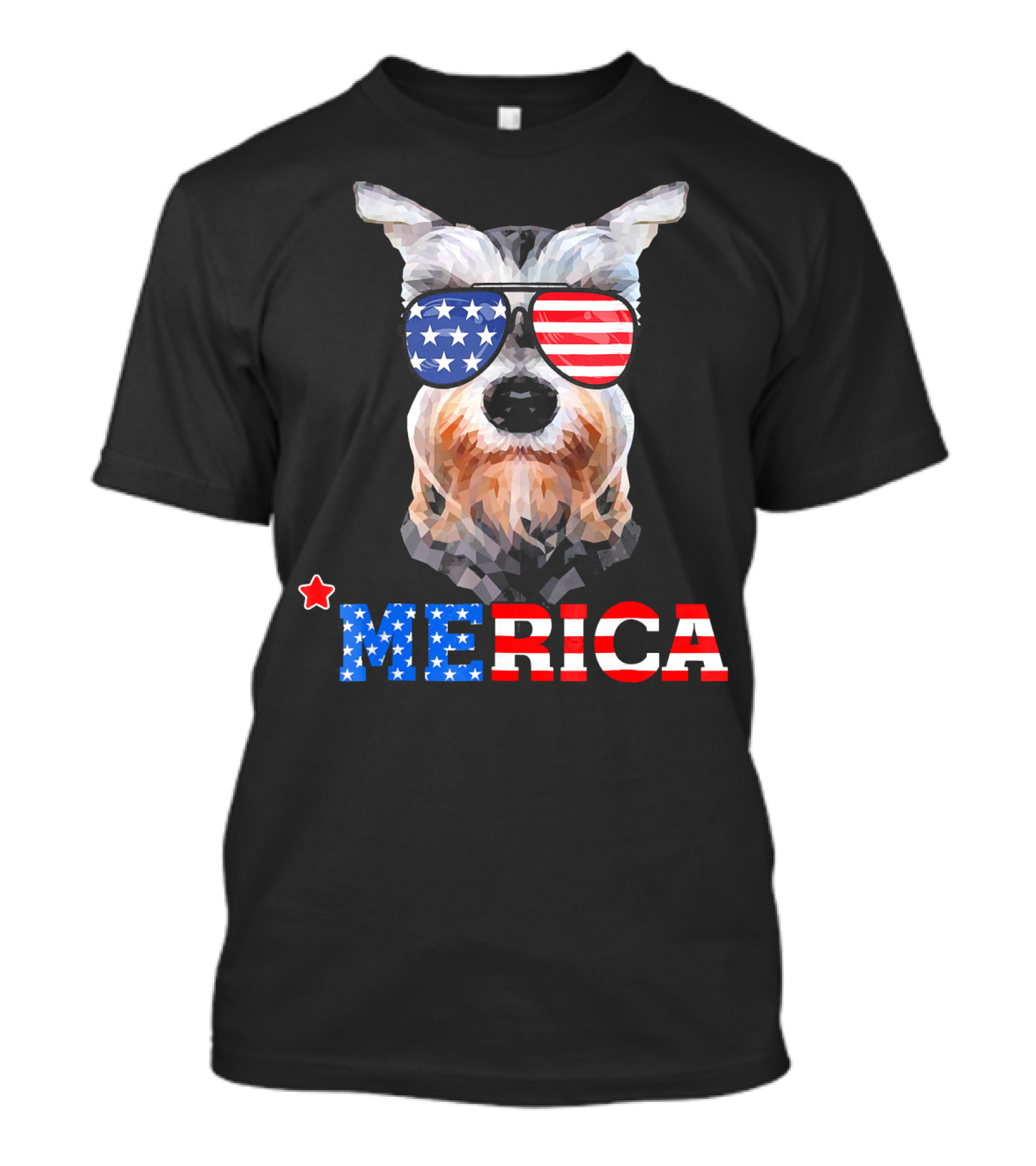 MERICA Funny Miniature Schnauzer With American Flag Sunglasses T-Shirt