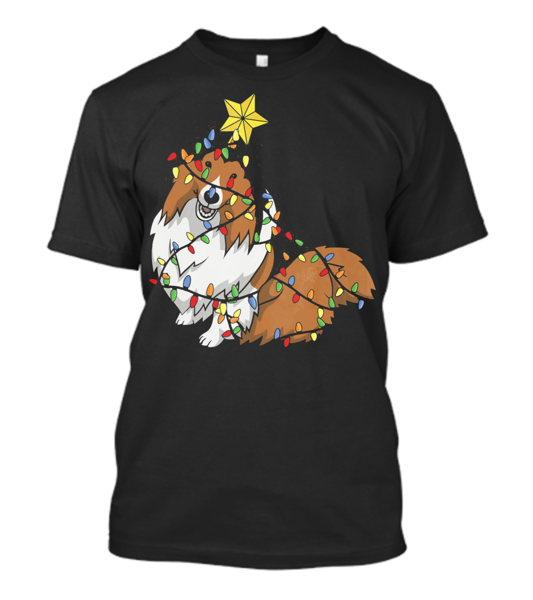 Xmas Tree Shetland Sheepdog Wrapped In Holiday Lights T-Shirt
