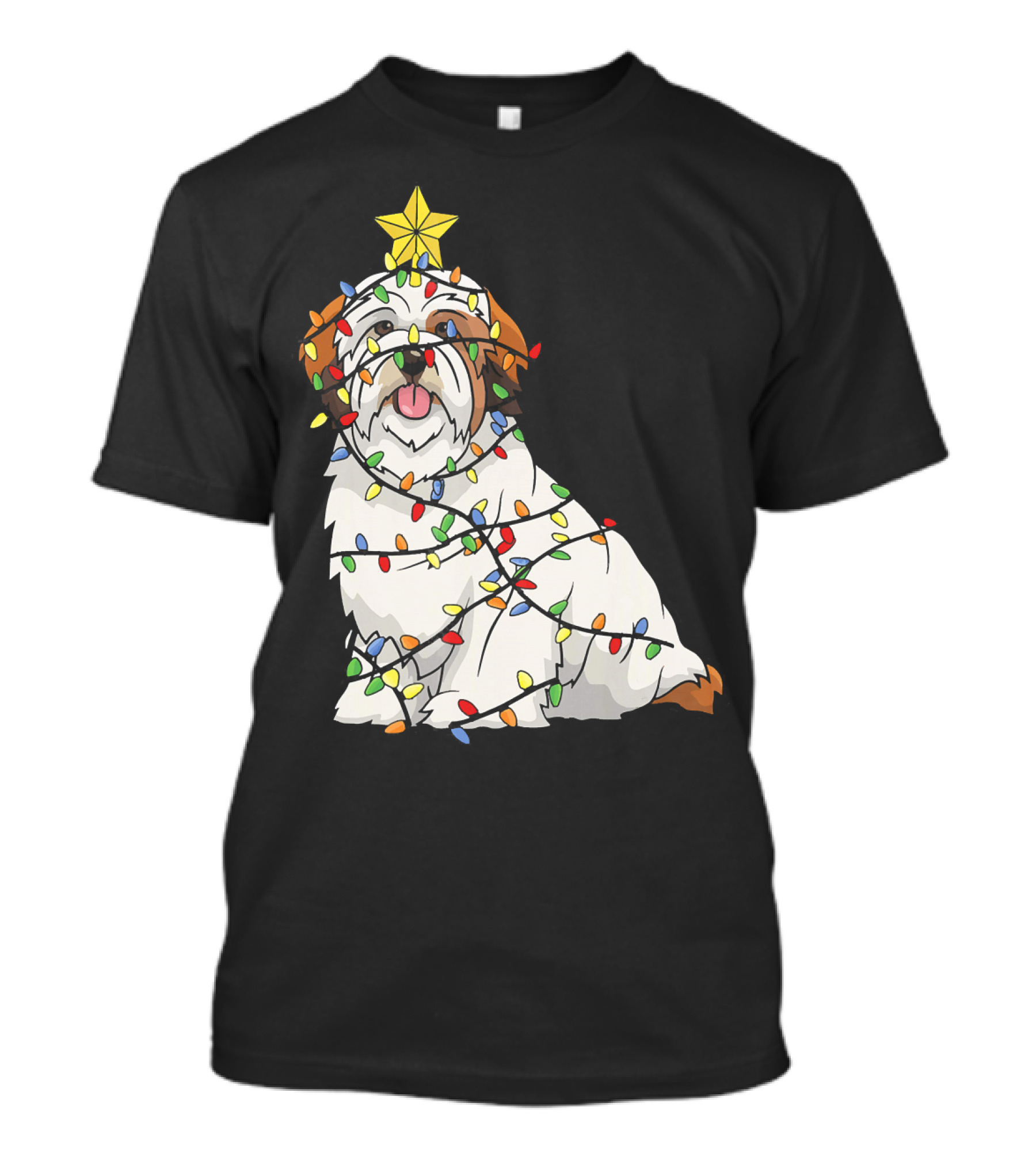 Xmas Tree Lhasa Apso Dog Lover Wrapped In Christmas Lights T-Shirt
