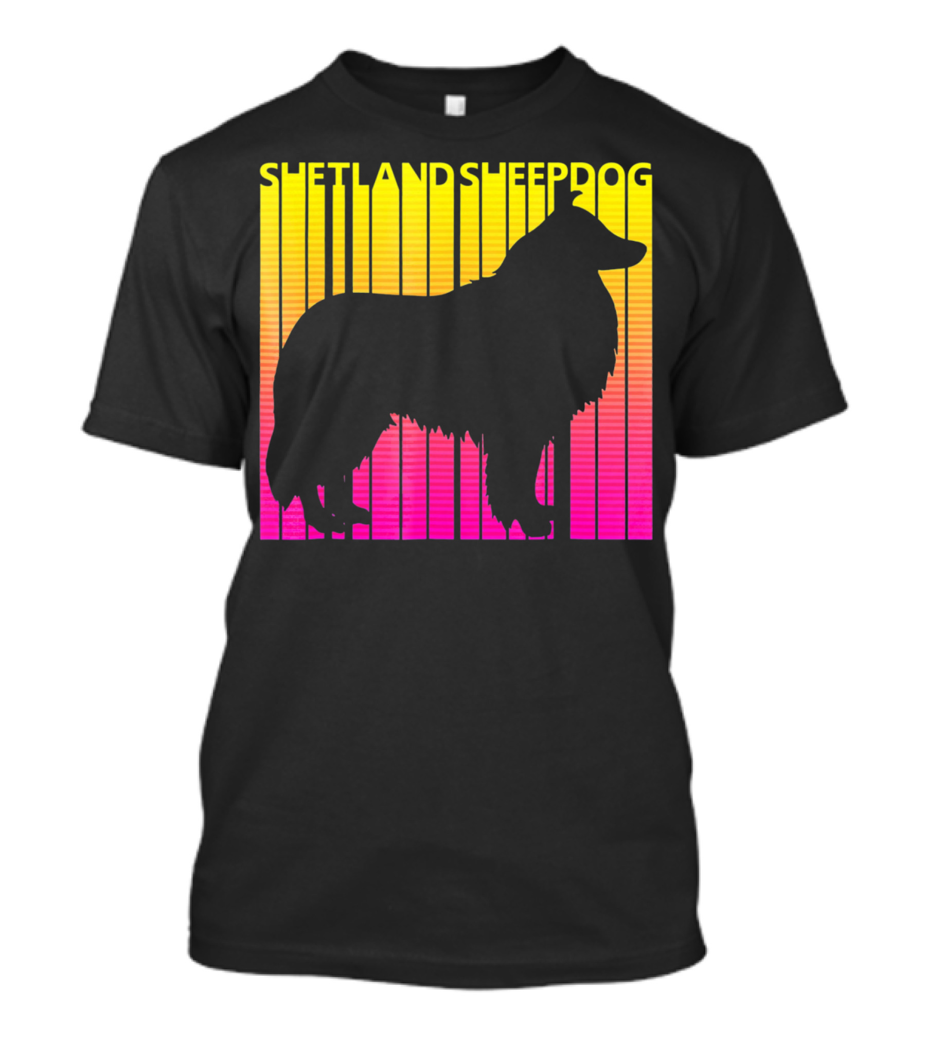 Shetland Sheepdog Silhouette With Retro Gradient Stripes T-Shirt