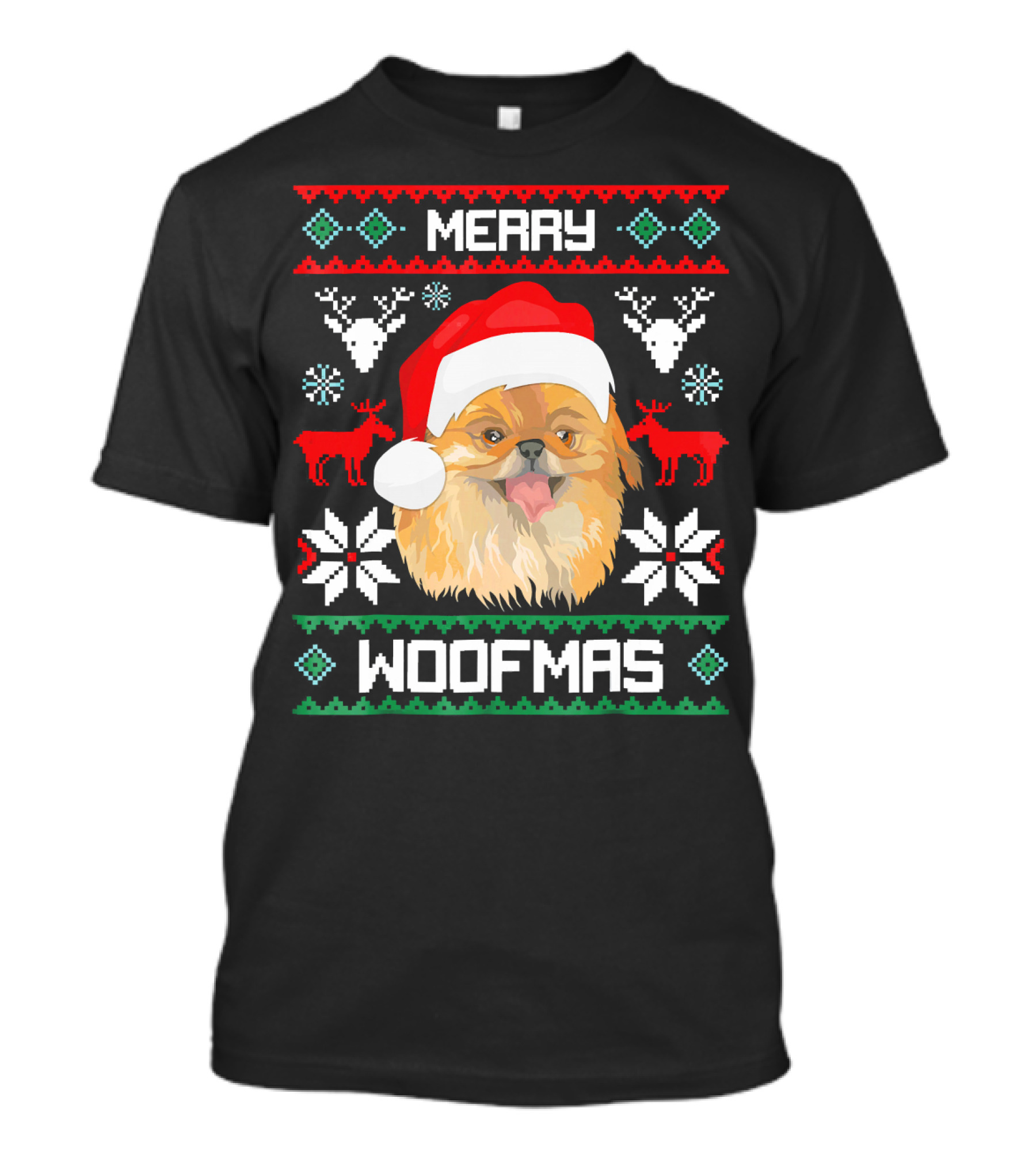 Merry Woofmas Pekingese Santa Claus Christmas Reindeer T-Shirt
