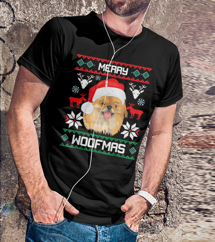 Merry Woofmas Pekingese Santa Claus Christmas Reindeer T-Shirt