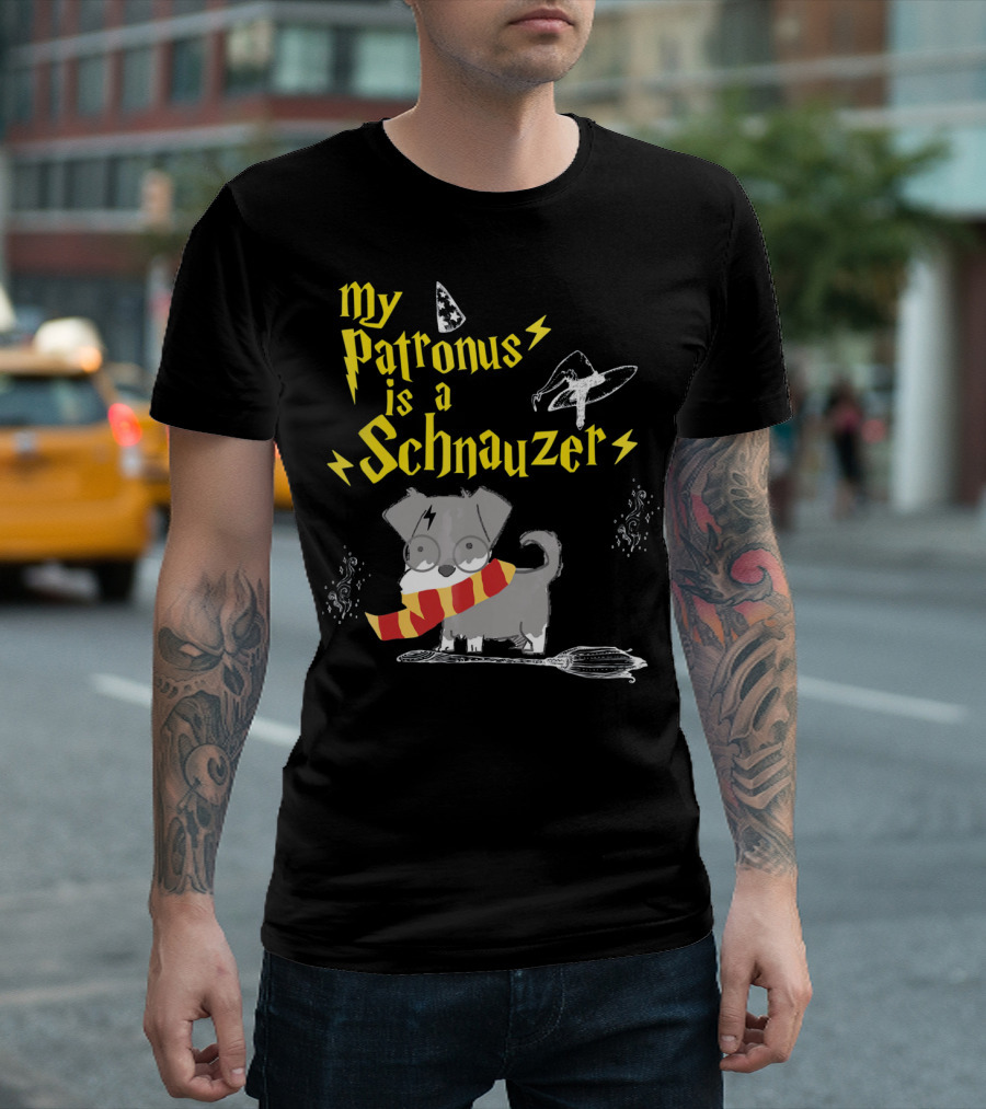 My Patronus Is A Schnauzer Wizard Dog with Lightning, Hat, and Scarf T-Shirt