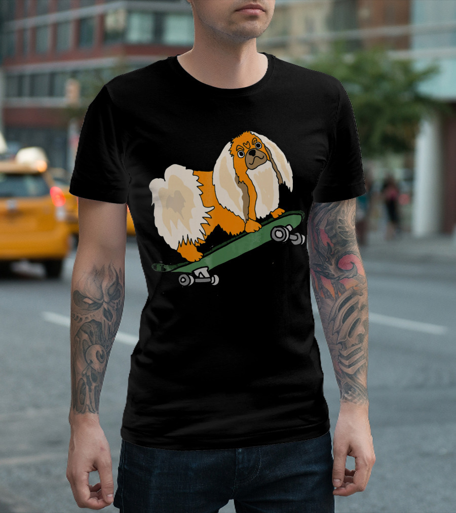 Smilealottees Funny Pekingese On Skateboard T-Shirt
