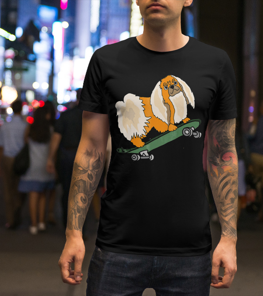 Smilealottees Funny Pekingese On Skateboard T-Shirt