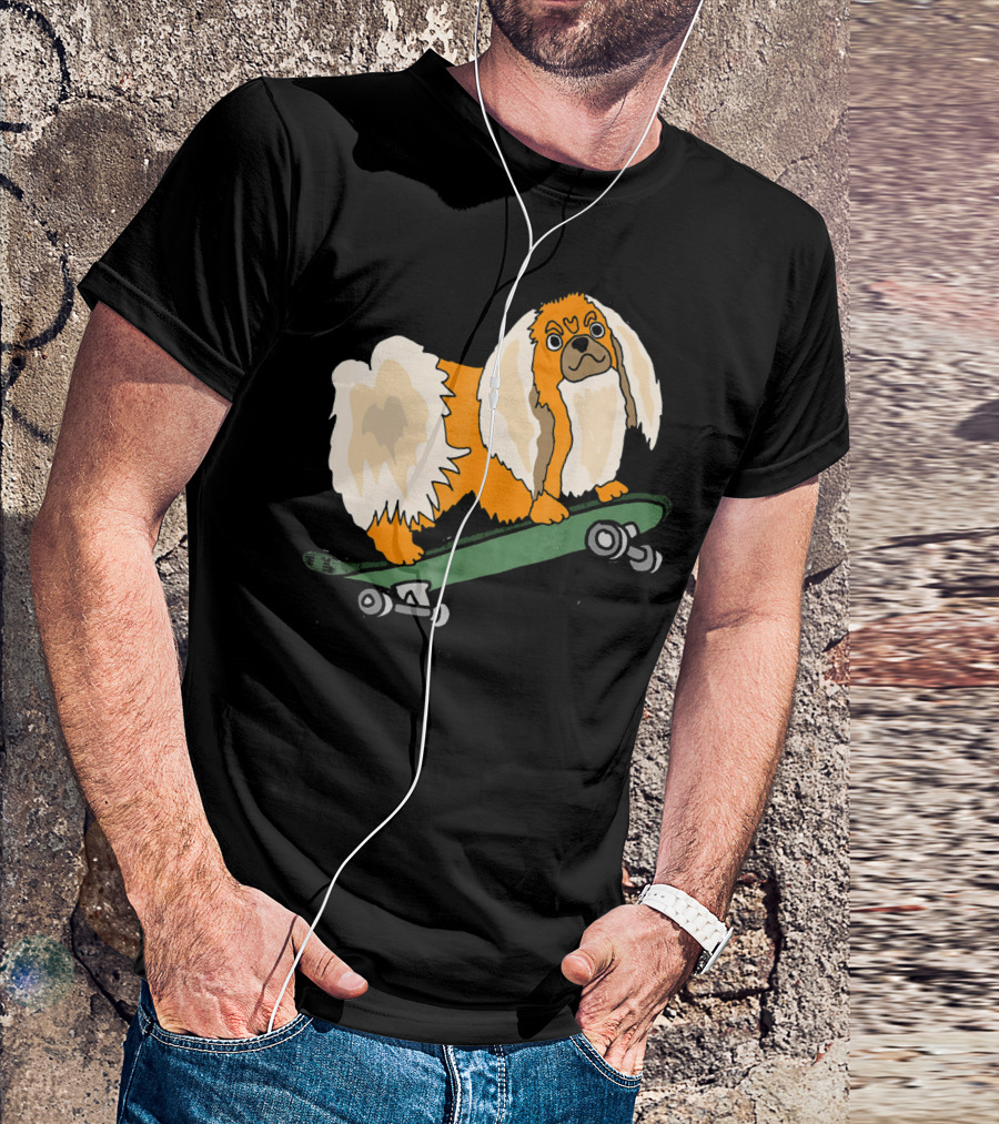 Smilealottees Funny Pekingese On Skateboard T-Shirt